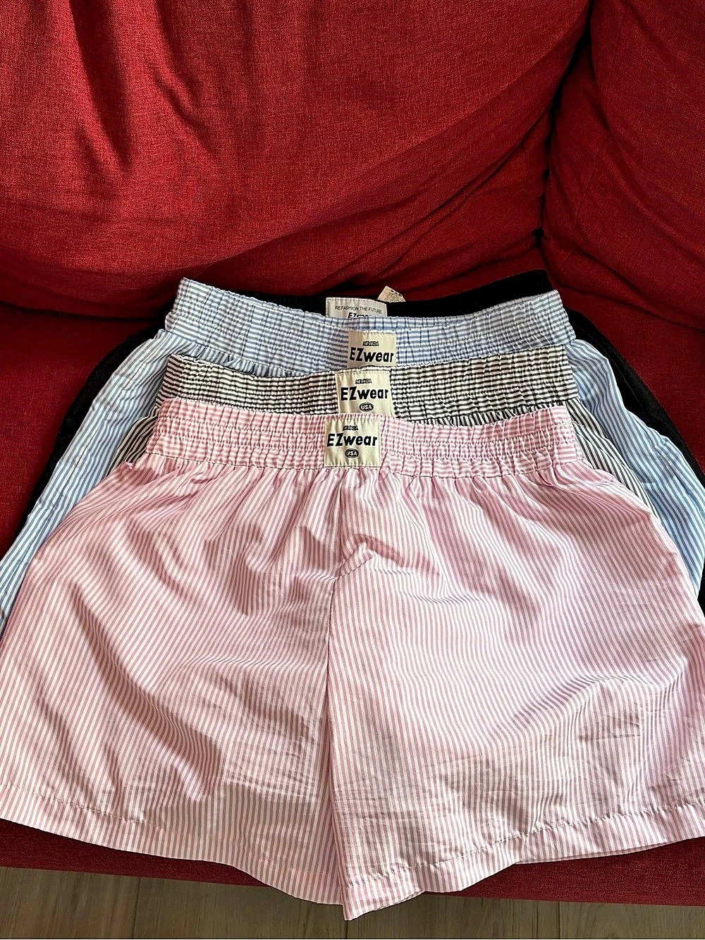 SHEIN EZwear Stripe Print Elastic Waist Wide Leg Shorts Pink & Blue Medium
